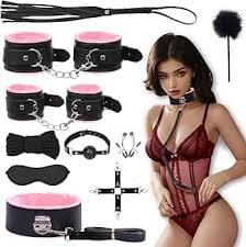 9-Pieces Adult BDSM Kit with Handcuffs Ball Whip Kit Bondage Set Couple Sex Toys