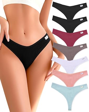 FINETOO 7 Pack Womens Thongs Underwear Cotton Breathable