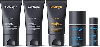 Geologie Complete Skincare Set for Men & Women | 3-Month Simple & Effective Daily Clear Skin Routine | Acne, Oily Skin, Dark Spots | Face Wash 2-Pack, Retinol Face Cream, SPF15 Moisturizer & Eye Cream