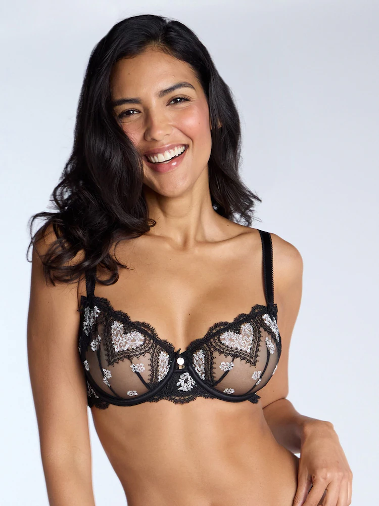 Amore Sheer Embroidered Balconette Bra Black & White
